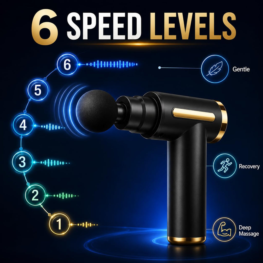 Mini Massage Gun for Deep Tissue Muscle Recovery | 6 Speed Levels | 4 Massage Heads | Portable Rechargeable Percussion Massager for Neck, Back,