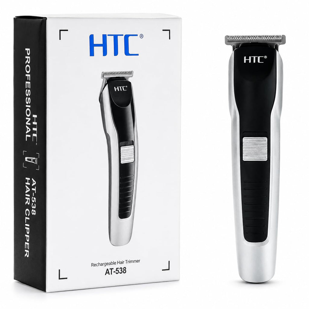 HTC AT-538 Professional Rechargeable Hair Clipper Trimmer | Cordless Design, T-Blade Precision, For Men, Black & Silver