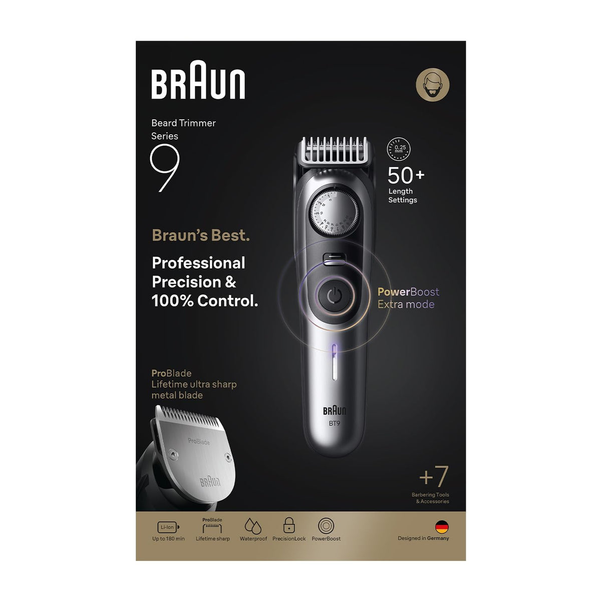 All-in-One Trimmer for Men , Cordless with 180-Min Runtime, Lifetime Sharp Metal Blades, Waterproof, Precision Comb, 50+ Length Settings, Premium Case, 8-in-1