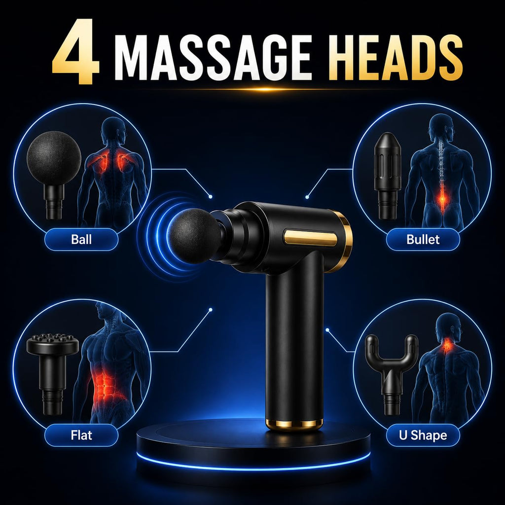 Mini Massage Gun for Deep Tissue Muscle Recovery | 6 Speed Levels | 4 Massage Heads | Portable Rechargeable Percussion Massager for Neck, Back,